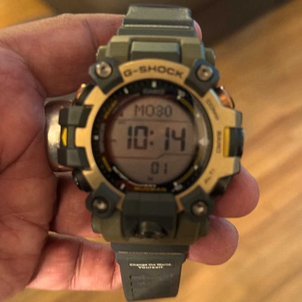 Casio G-Shock Digital Watch in Olive Green and Gold Accents